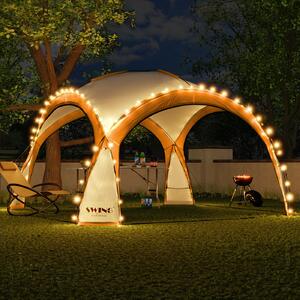 Padiglione per eventi a LED 3,6 x 3,6 m DomeShelter Padiglione da giardino con pannello solare incluso Padiglione di design Tenda da giardino Padiglione da campeggio Tenda per feste con illuminazione - arancione
