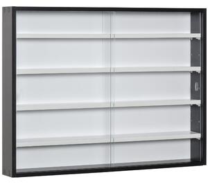 Pensile Bacheca Portaoggetti 80x9,5x60 cm con Ante Scorrevoli in Vetro Nera e Bianca