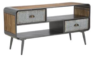 Porta Tv Illinois 120,5x40x61 cm in Ferro e Legno di Abete Grigio e Grigio e Naturale