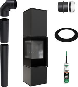 Stufa a libera installazione KRATKI REN BLACK L Sinistra 7 kW Ø150 Set di installazione