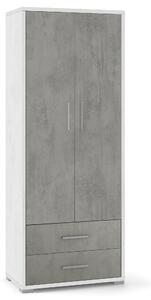 Armadio 2 Ante 2 Cassetti 71x182x41 cm Ossido Bianco/Cemento