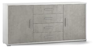 Mobile 2 Ante 4 Cassetti 174x84x41 cm Ossido Bianco/Cemento