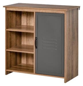 Armadietto 3 Ripiani 1 Anta in Metallo 80x35x82 cm in Legno truciolare Marrone e Grigio
