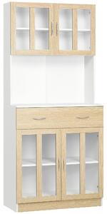 Mobile da Cucina Credenza 80x40x180 cm Ante in Vetro in Legno Bianco e Legno