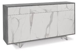 Mobile 3 Ante 3 Cassetti 164x92x41 cm Cemento/Marmo Calacatta