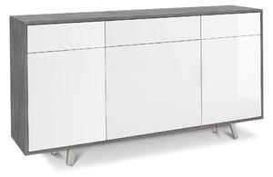 Mobile 3 Ante 3 Cassetti 164x92x41 cm Cemento/Bianco Lucido