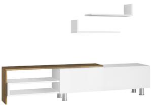 Mobile TV 180x29.5x41,3 cm con Mensole e Armadietto in Legno Bianco