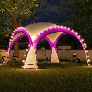 Padiglione per eventi a LED 3,6 x 3,6 m DomeShelter Padiglione da giardino con pannello solare incluso Padiglione di design Tenda da giardino Padiglione da campeggio Tenda per feste con illuminazione - rosa