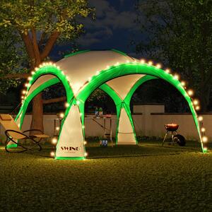 Padiglione per eventi a LED 3,6 x 3,6 m DomeShelter Padiglione da giardino con pannello solare incluso Padiglione di design Tenda da giardino Padiglione da campeggio Tenda per feste con illuminazione - verde