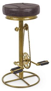 Sgabello da Bar H80 cm in Acciaio Seduta in Vera Pelle Cycle Oro