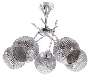 Lampada da soffitto con paralumi a specchio scanalati Cesar, argento, 5xE27x40W, metallo, dimensioni: 30x62x62 cm, IP20, Candellux