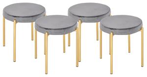 Set 4 Sgabelli Imbottiti Ø41,5x46 cm in Poliestere Vellutato Oro e Grigio