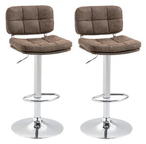 Set 2 Sgabelli da Bar 41,5x45x85-107 cm in Similpelle Marrone e Argento