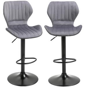 Set 2 Sgabelli da Bar 47x51,5x91,5-113,5 cm in Poliestere Vellutato Grigio
