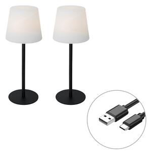 Set di 2 lampade da tavolo ricaricabili nere 40 cm IP54 - Jude