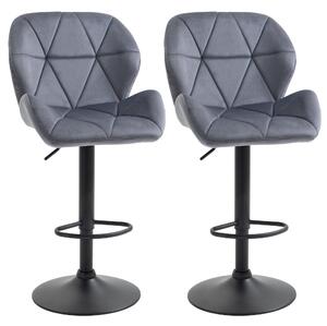 Set 2 Sgabelli da Bar 51,5x57,5x93-114,5 cm in Tessuto Effetto Velluto Grigio
