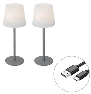 Set di 2 lampade da tavolo ricaricabili grigie 40 cm IP54 - Jude