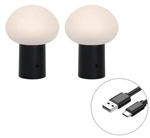 Set di 2 lampade da tavolo LED ricaricabili Fungo Nero - Louise