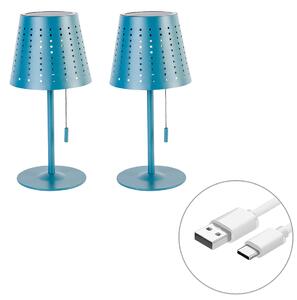 Set di 2 lampade da tavolo blu con LED dimmerabile a 3 livelli ricaricabile e solare - Ferre
