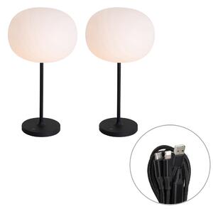 Set di 2 lampade da tavolo moderne ricaricabili bianche - Maloi