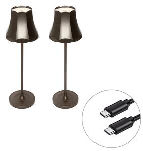 Set di 2 lampade da tavolo retrò bronzo scuro ricaricabili IP44 - Granny
