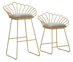 Sgabello Glam Flower Grigio 57x52x94-56x48x72,50 cm in Ferro e Spugna e Tessuto Oro e Grigio