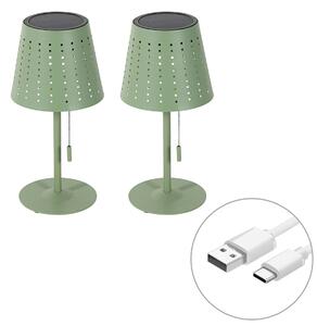 Set di 2 lampade da tavolo verdi con LED dimmerabile a 3 livelli ricaricabile e solare - Ferre