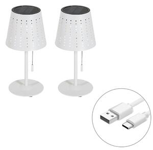 Set di 2 lampade da tavolo bianche con LED a 3 livelli di dimmerazione ricaricabili e solari - Ferre