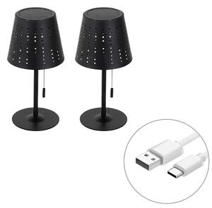 Set di 2 lampade da tavolo nere incl. LED ricaricabile e solare dimmerabile a 3 livelli - Ferre