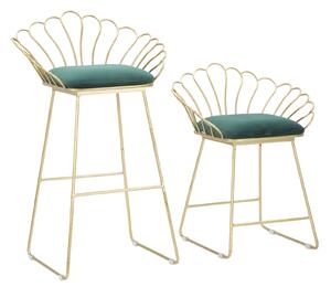 Sgabello Glam Flower Rosa Coppia 57x52x94-56x48x72,50 cm in Ferro Poliestere e Spugna Verde e Oro