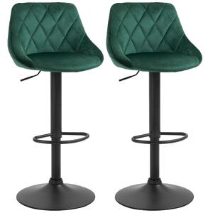 Set 2 Sgabelli da Bar 51,5x48x83-104 cm in Tessuto Effetto Velluto Verde