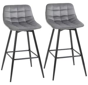 Set 2 Sgabelli Imbottite da Bar 45x47x88 cm in Metallo e Tessuto Vellutato Grigio