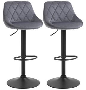 Set 2 Sgabelli da Bar 51,5x48x83-104 cm in Tessuto Effetto Velluto Grigio Scuro e Nero