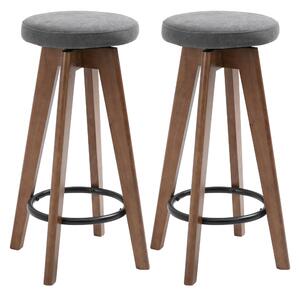 Set 2 Sgabelli da Bar Imbottiti 41x41x69 cm in Legno e Tessuto Grigio