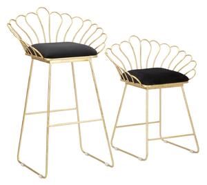 Sgabello Glam Flower Nero 57x52x94-56x48x72,50 cm in Ferro e Poliestere e Spugna Nero e Oro