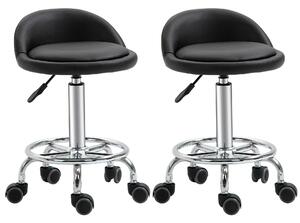 Set 2 Sgabelli Girevoli con Ruote 38x38x57-72 cm in Similpelle Nero
