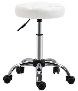 Set 2 Sgabelli Girevoli con Ruote Ø35.5x46-38 cm in Similpelle Bianco
