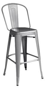 Sgabello Alto con Schienale 49x52x114 cm in Lamiera Galvanizzata Silver