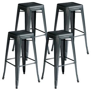 Set 4 Sgabelli Impilabili 44x44x77 cm in Lamiera Galvanizzata Piombo