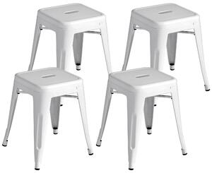 Set 4 Sgabelli Bassi Impilabili 39x39x46 cm in Lamiera Galvanizzata Avorio