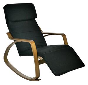 Sedia a Dondolo in Tessuto e Legno con Cuscino e Poggiapiedi 67x110/127xH95cm Nera
