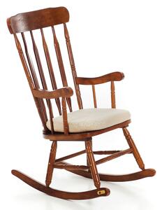 Sedia a Dondolo in Legno Massello con Cuscino Sam Beige