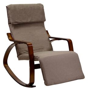 Sedia a Dondolo in Tessuto e Legno con Cuscino e Poggiapiedi 67x130xH95cm Crema