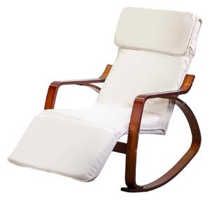 Sedia a Dondolo in Tessuto e Legno con Cuscino e Poggiapiedi 67x110/127xH95cm Naturale