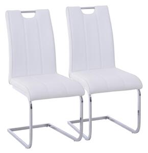Set 2 Sedie Design Moderno in Metallo con Rivestimento in Pelle PU Bianco