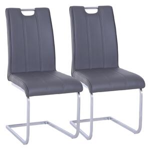 Set 2 Sedie Design Moderno in Metallo con Rivestimento in Pelle PU Grigio
