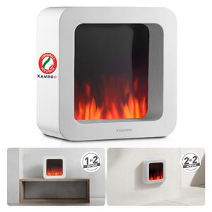 KAMINIO Camino da tavolo elettrico MIA L - Camino da tavolo elettrico decorativo con effetto fiamma 3D, dotato di batteria a lunga durata per un utilizzo portatile - Bianco