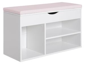 Panca da Ingresso Scarpiera con Sedile Imbottito Ribaltabile in Legno Bianco 80x30x47 cm