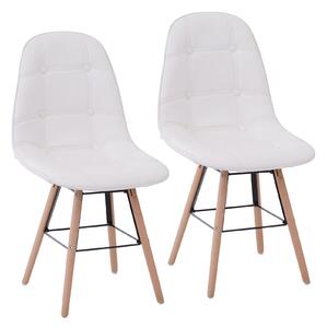 Set 2 Sedie da Pranzo di Design Imbottite con Gambe in Legno e Metallo Crema