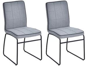 Set 2 Sedie imbottite in Acciaio e Tessuto Lino 44x55x88 cm Grigio Chiaro
